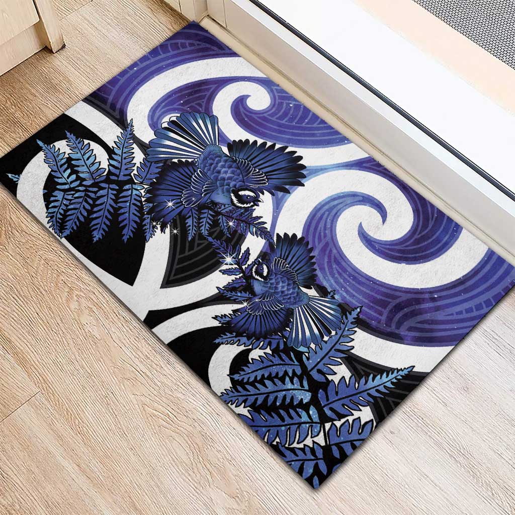 Piwakawaka New Zealand Matariki Rubber Doormat Maori New Year Silver Fern Purple Galaxy