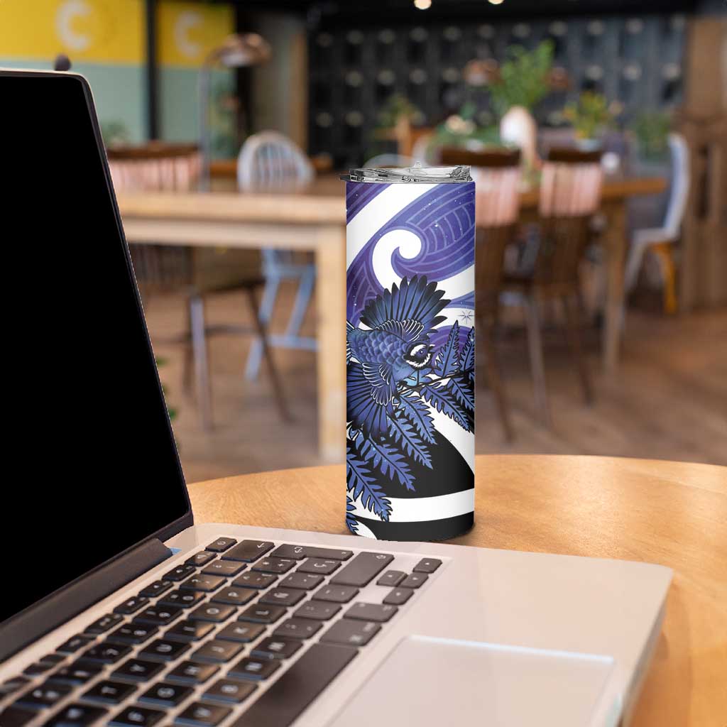 Piwakawaka New Zealand Matariki Skinny Tumbler Maori New Year Silver Fern Purple Galaxy