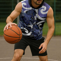 Piwakawaka New Zealand Matariki Sleeveless Hoodie Maori New Year Silver Fern Purple Galaxy