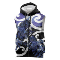 Piwakawaka New Zealand Matariki Sleeveless Zip Hoodie Maori New Year Silver Fern Purple Galaxy