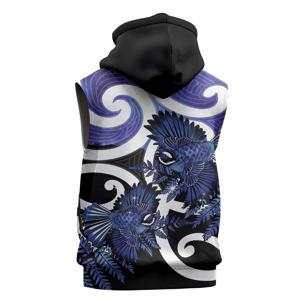 Piwakawaka New Zealand Matariki Sleeveless Zip Hoodie Maori New Year Silver Fern Purple Galaxy