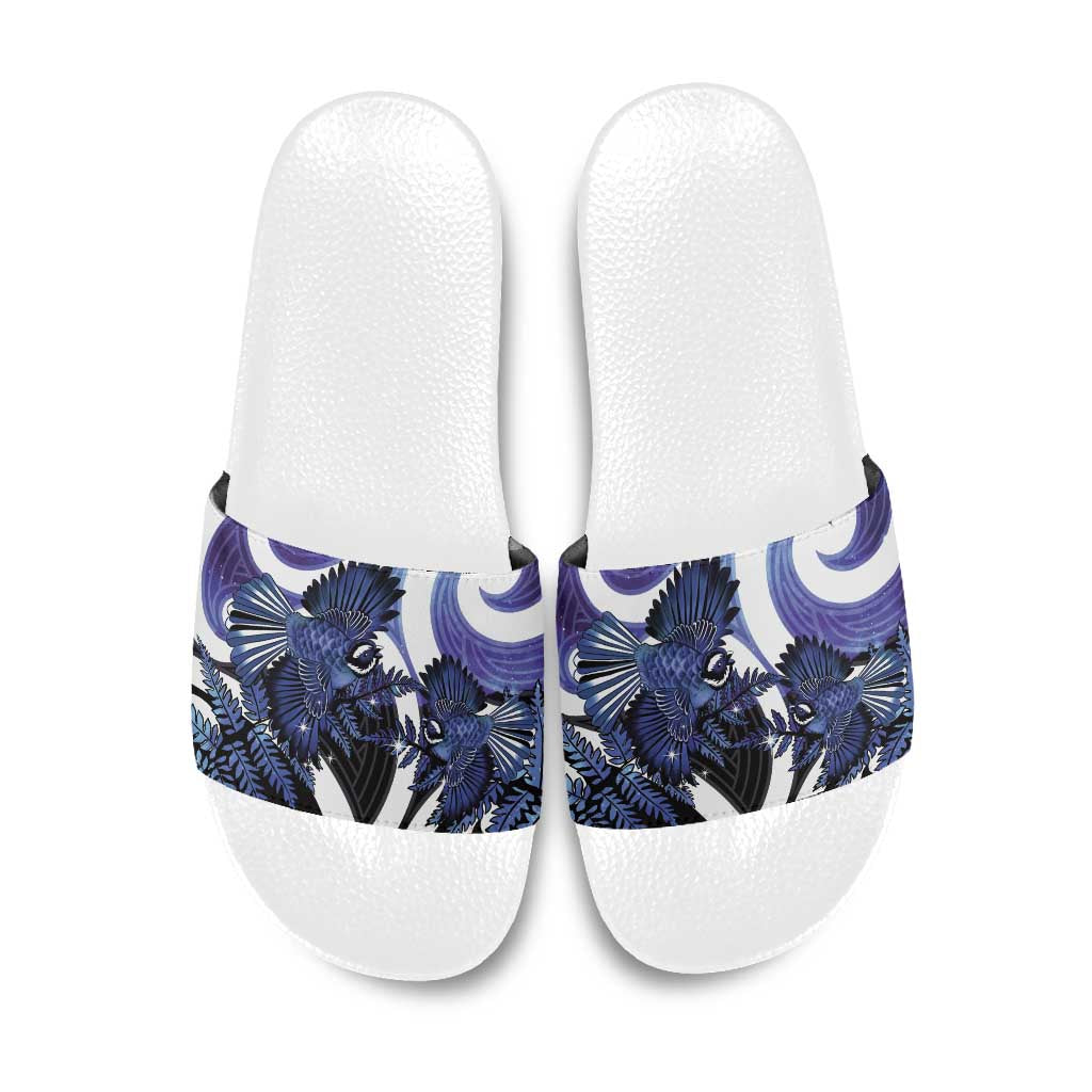 Piwakawaka New Zealand Matariki Slide Sandals Maori New Year Silver Fern Purple Galaxy