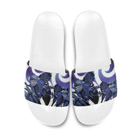 Piwakawaka New Zealand Matariki Slide Sandals Maori New Year Silver Fern Purple Galaxy