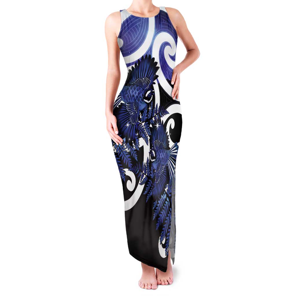 Piwakawaka New Zealand Matariki Tank Maxi Dress Maori New Year Silver Fern Purple Galaxy