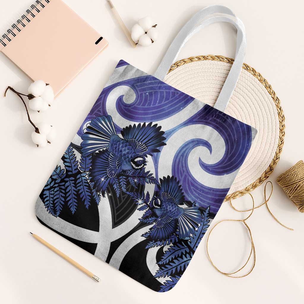 Piwakawaka New Zealand Matariki Tote Bag Maori New Year Silver Fern Purple Galaxy