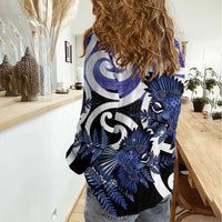 Piwakawaka New Zealand Matariki Women Casual Shirt Maori New Year Silver Fern Purple Galaxy
