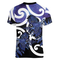 Piwakawaka New Zealand Matariki Women V-Neck T-Shirt Maori New Year Silver Fern Purple Galaxy