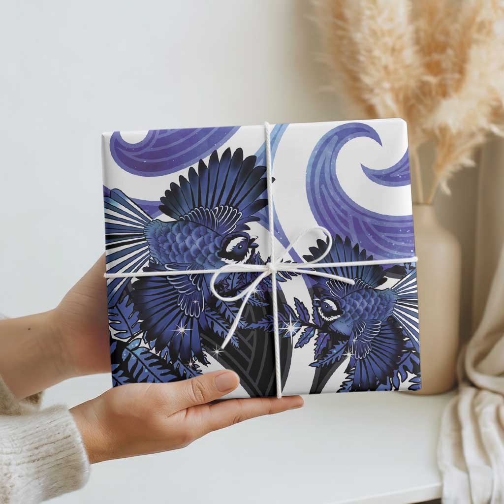 Piwakawaka New Zealand Matariki Wrapping Paper Maori New Year Silver Fern Purple Galaxy