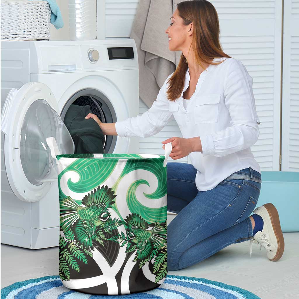 Piwakawaka New Zealand Matariki Laundry Basket Maori New Year Silver Fern Green Galaxy