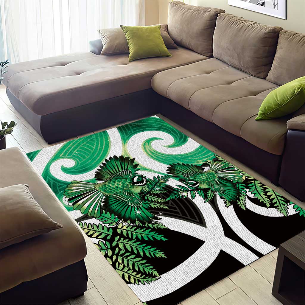 Piwakawaka New Zealand Matariki Area Rug Maori New Year Silver Fern Green Galaxy