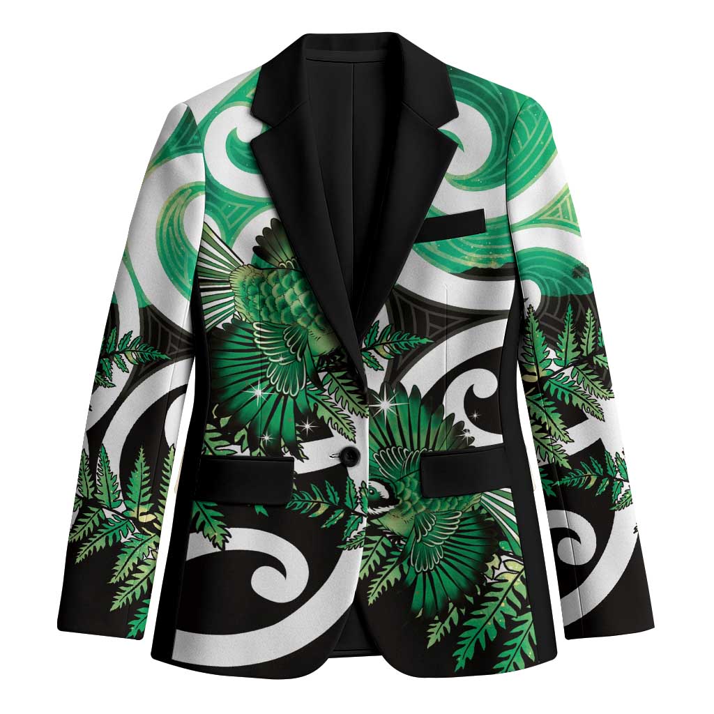 Piwakawaka New Zealand Matariki Blazer Maori New Year Silver Fern Green Galaxy LT14 Unisex Green - Polynesian Pride