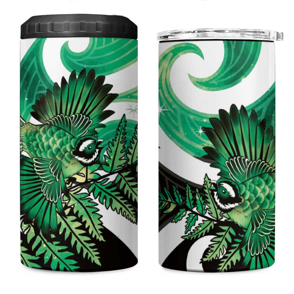 Piwakawaka New Zealand Matariki 4 in 1 Can Cooler Tumbler Maori New Year Silver Fern Green Galaxy LT14 One Size: 16 oz Green - Polynesian Pride