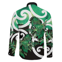 Piwakawaka New Zealand Matariki Family Matching Long Sleeve Bodycon Dress and Hawaiian Shirt Maori New Year Silver Fern Green Galaxy