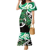 Piwakawaka New Zealand Matariki Family Matching Mermaid Dress and Hawaiian Shirt Maori New Year Silver Fern Green Galaxy