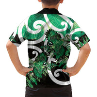 Piwakawaka New Zealand Matariki Family Matching Off The Shoulder Long Sleeve Dress and Hawaiian Shirt Maori New Year Silver Fern Green Galaxy