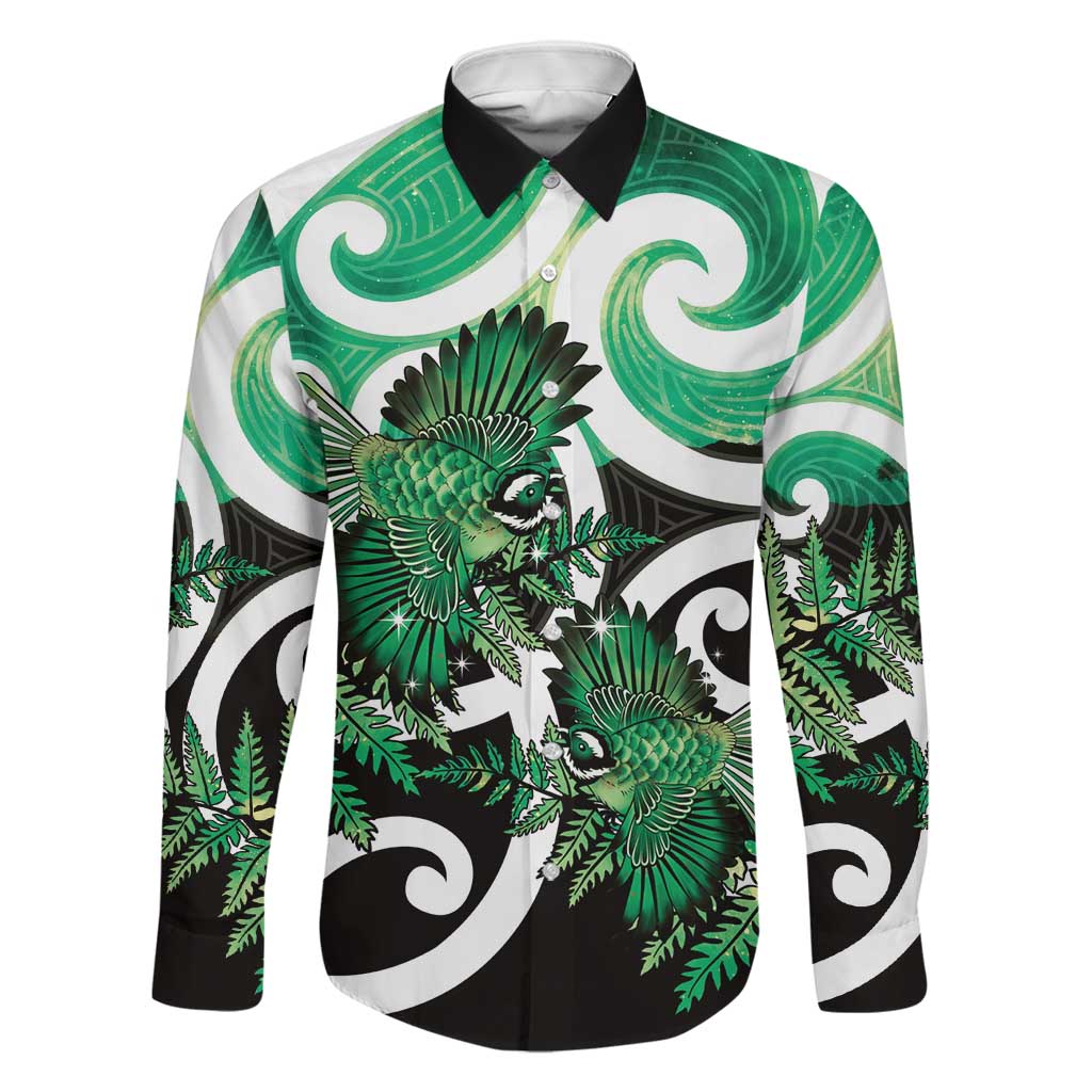 Piwakawaka New Zealand Matariki Family Matching Puletasi and Hawaiian Shirt Maori New Year Silver Fern Green Galaxy