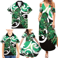 Piwakawaka New Zealand Matariki Family Matching Summer Maxi Dress and Hawaiian Shirt Maori New Year Silver Fern Green Galaxy