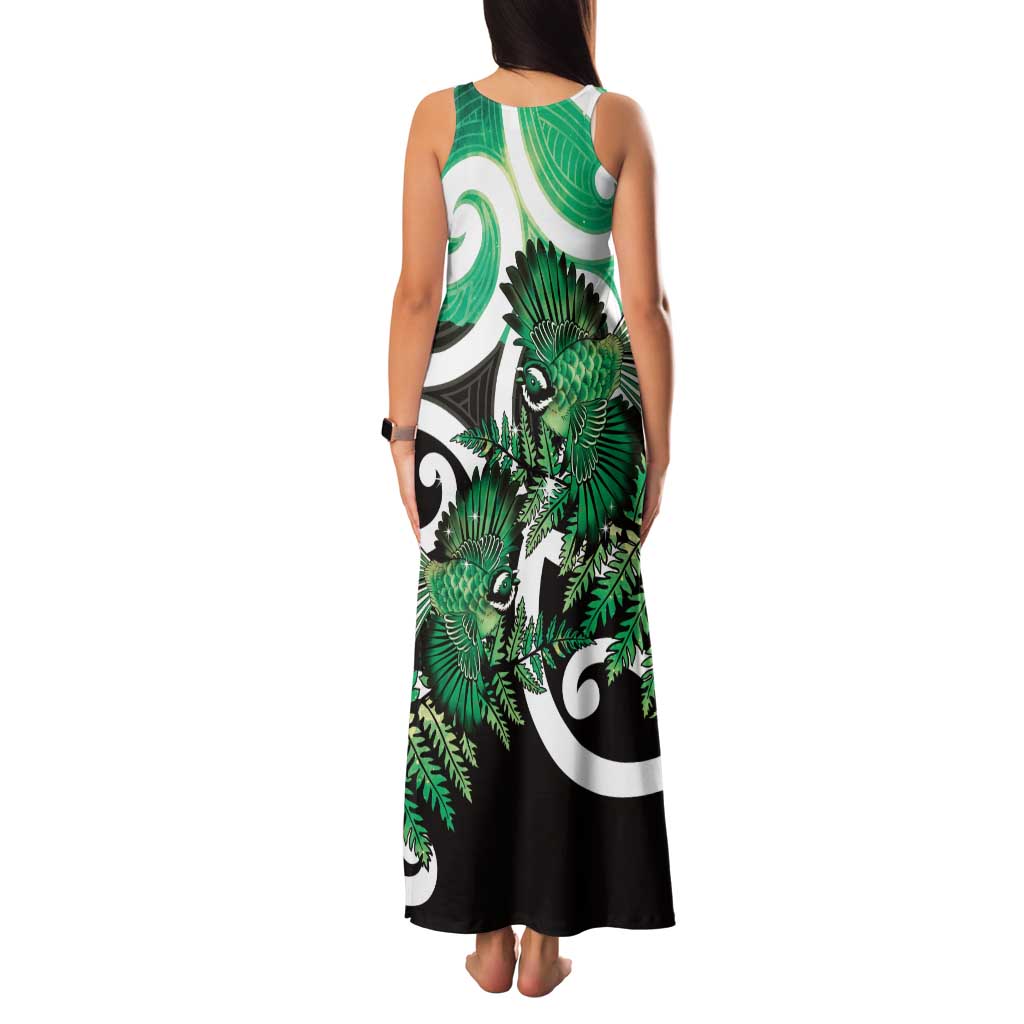 Piwakawaka New Zealand Matariki Family Matching Tank Maxi Dress and Hawaiian Shirt Maori New Year Silver Fern Green Galaxy