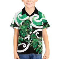 Piwakawaka New Zealand Matariki Family Matching Tank Maxi Dress and Hawaiian Shirt Maori New Year Silver Fern Green Galaxy
