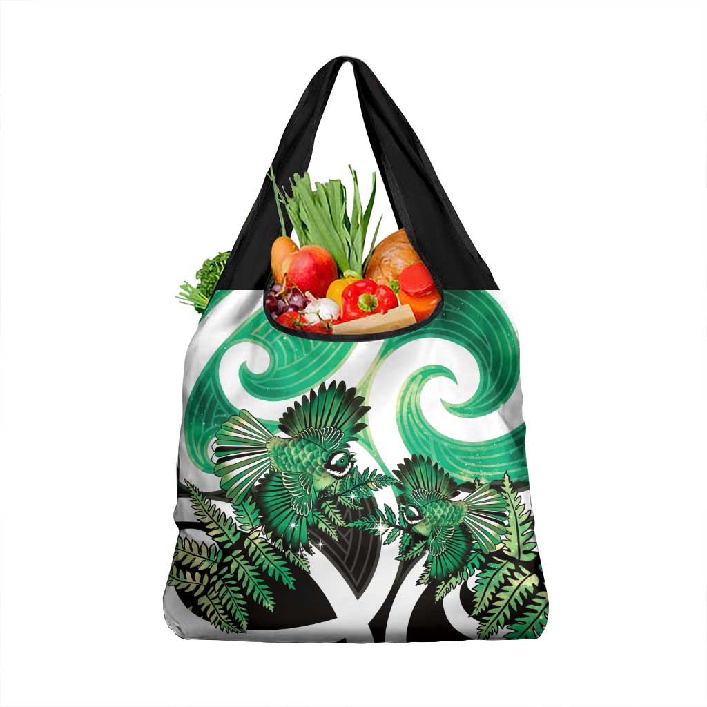 Piwakawaka New Zealand Matariki Grocery Bag Maori New Year Silver Fern Green Galaxy