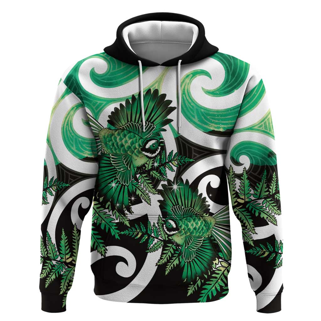 Piwakawaka New Zealand Matariki Hoodie Maori New Year Silver Fern Green Galaxy