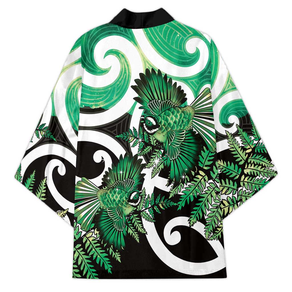 Piwakawaka New Zealand Matariki Kimono Maori New Year Silver Fern Green Galaxy