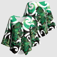 Piwakawaka New Zealand Matariki Kimono Sleeve Blouse Maori New Year Silver Fern Green Galaxy