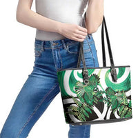 Piwakawaka New Zealand Matariki Leather Tote Bag Maori New Year Silver Fern Green Galaxy