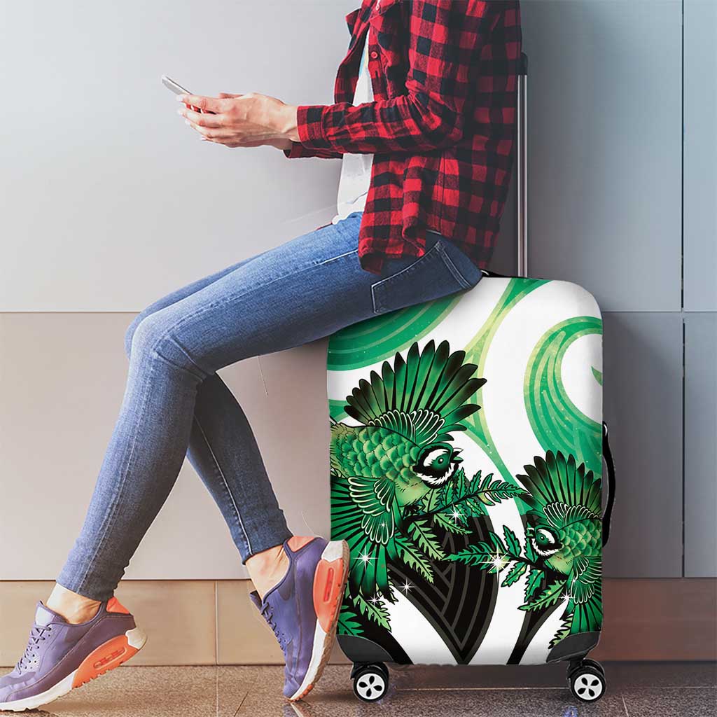 Piwakawaka New Zealand Matariki Luggage Cover Maori New Year Silver Fern Green Galaxy