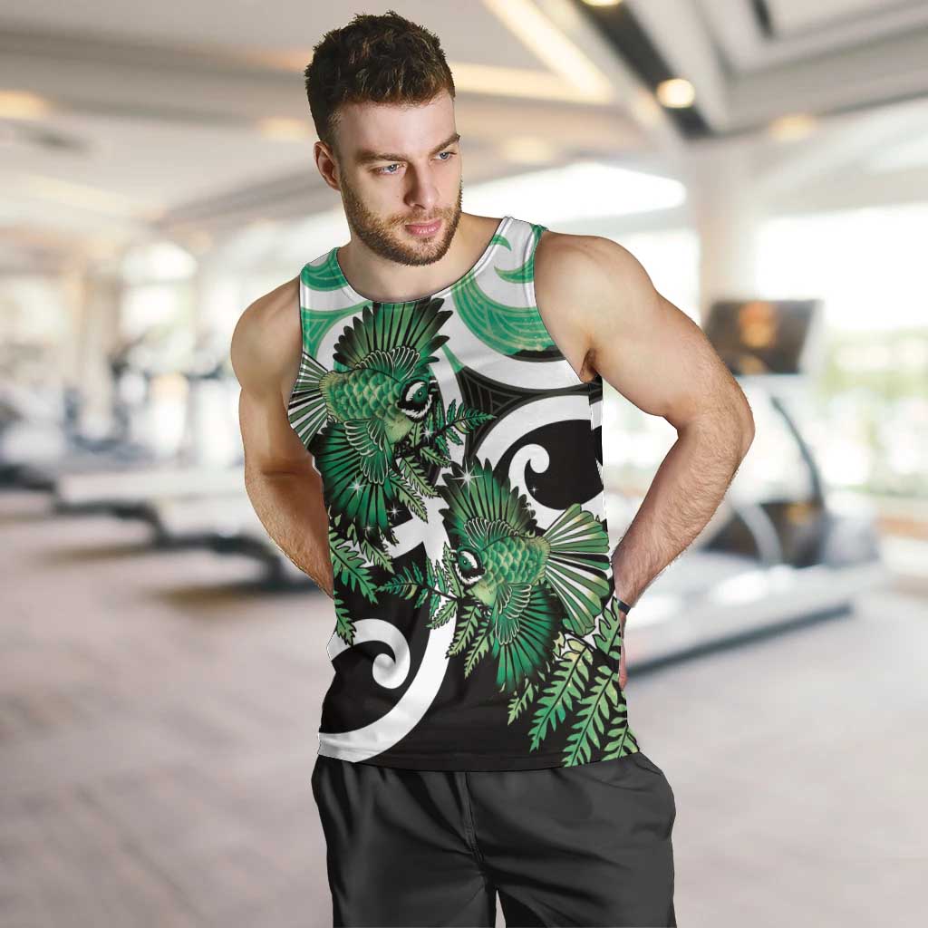 Piwakawaka New Zealand Matariki Men Tank Top Maori New Year Silver Fern Green Galaxy LT14 Green - Polynesian Pride