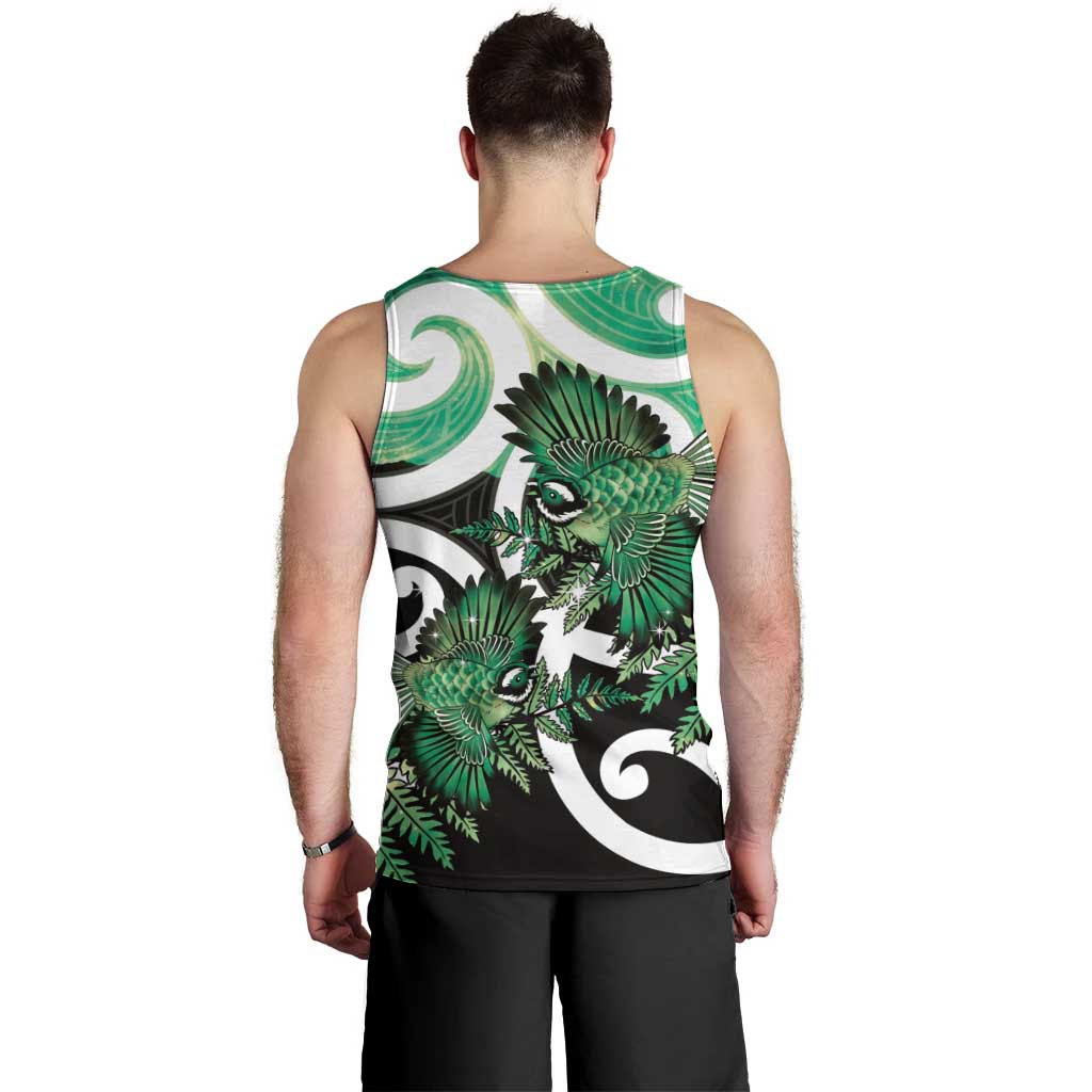 Piwakawaka New Zealand Matariki Men Tank Top Maori New Year Silver Fern Green Galaxy