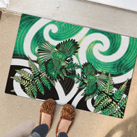 Piwakawaka New Zealand Matariki Rubber Doormat Maori New Year Silver Fern Green Galaxy