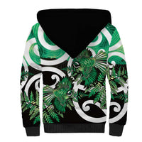 Piwakawaka New Zealand Matariki Sherpa Hoodie Maori New Year Silver Fern Green Galaxy