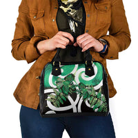 Piwakawaka New Zealand Matariki Shoulder Handbag Maori New Year Silver Fern Green Galaxy