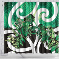 Piwakawaka New Zealand Matariki Shower Curtain Maori New Year Silver Fern Green Galaxy