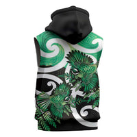 Piwakawaka New Zealand Matariki Sleeveless Hoodie Maori New Year Silver Fern Green Galaxy