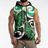 Piwakawaka New Zealand Matariki Sleeveless Hoodie Maori New Year Silver Fern Green Galaxy