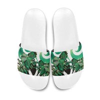 Piwakawaka New Zealand Matariki Slide Sandals Maori New Year Silver Fern Green Galaxy