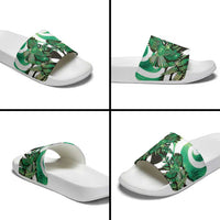 Piwakawaka New Zealand Matariki Slide Sandals Maori New Year Silver Fern Green Galaxy