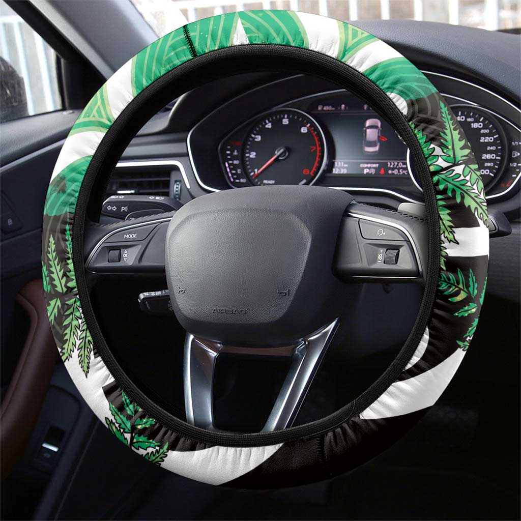 Piwakawaka New Zealand Matariki Steering Wheel Cover Maori New Year Silver Fern Green Galaxy