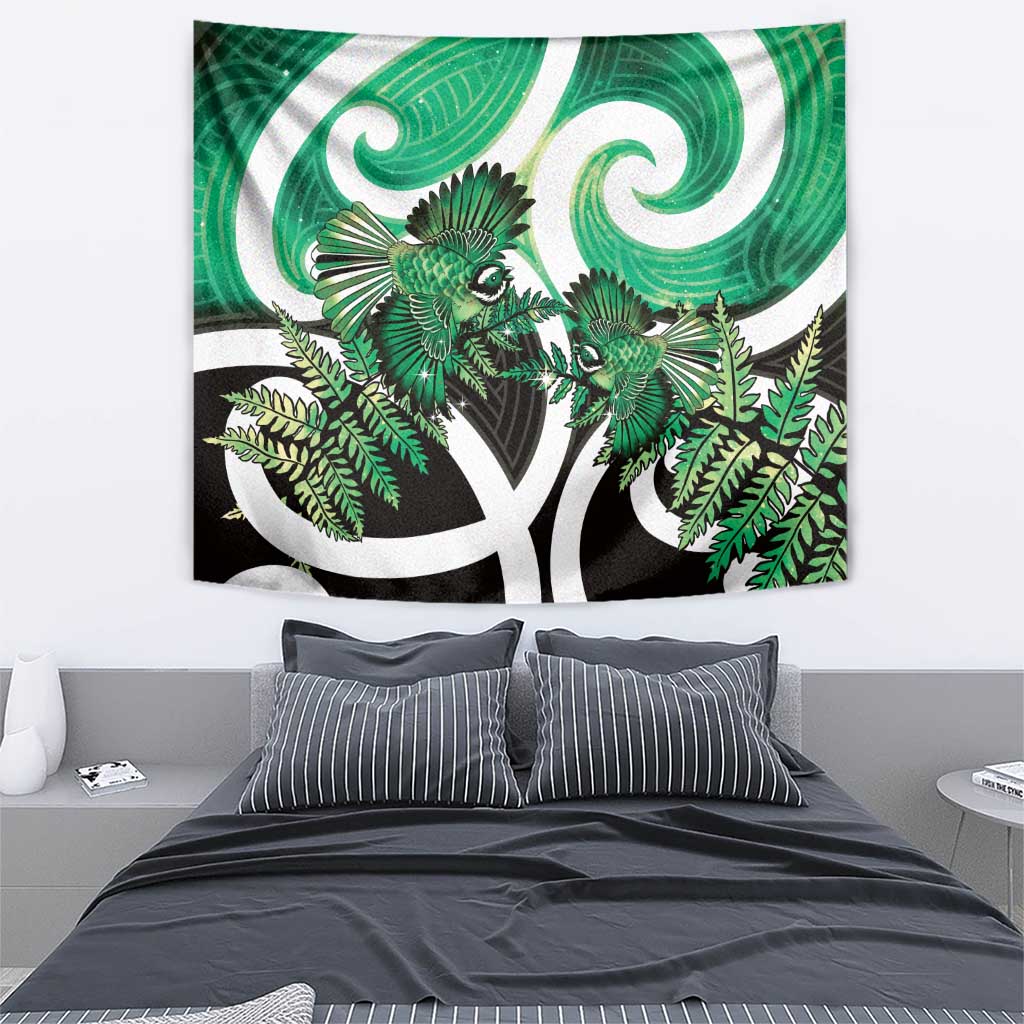Piwakawaka New Zealand Matariki Tapestry Maori New Year Silver Fern Green Galaxy