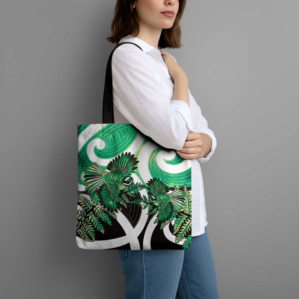 Piwakawaka New Zealand Matariki Tote Bag Maori New Year Silver Fern Green Galaxy
