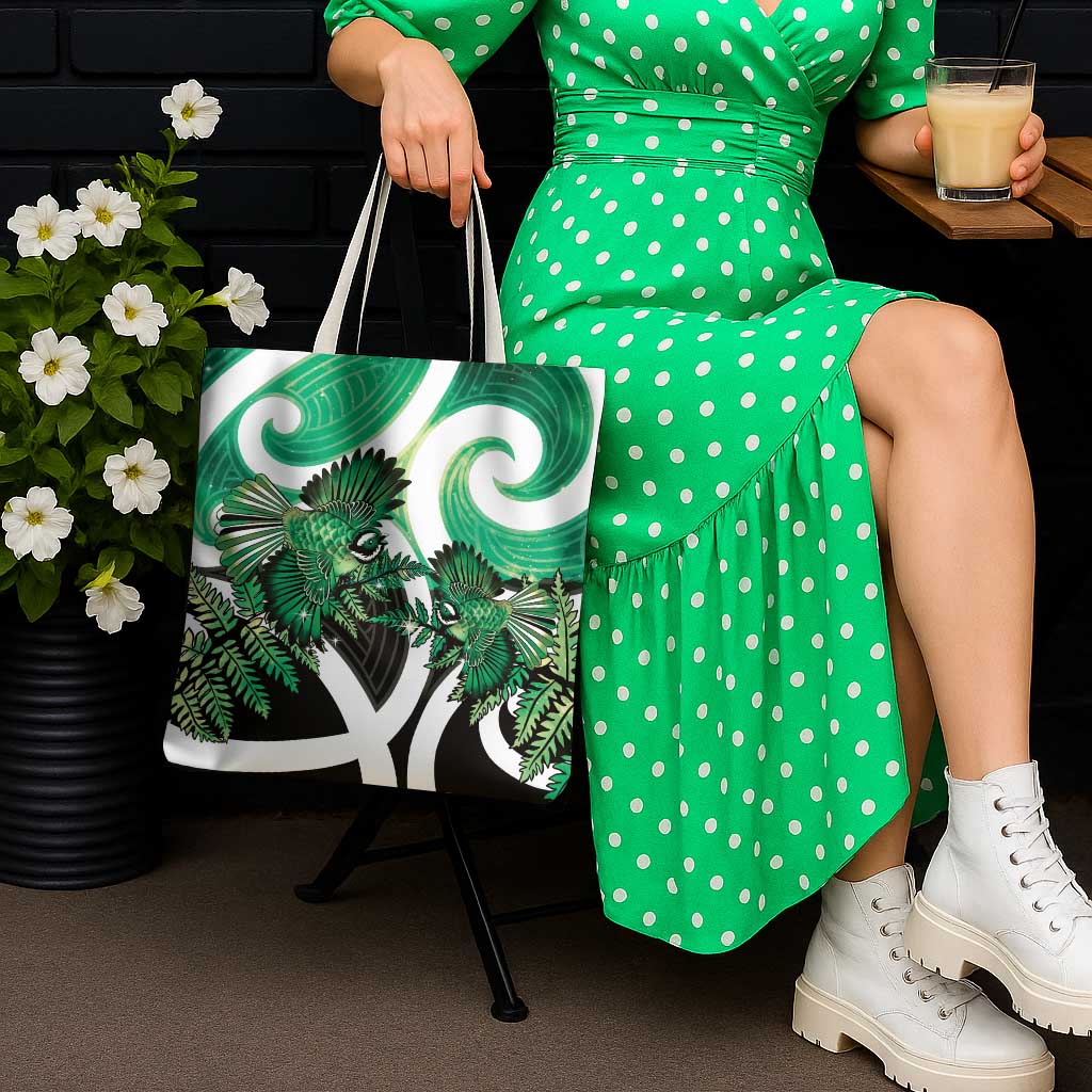 Piwakawaka New Zealand Matariki Tote Bag Maori New Year Silver Fern Green Galaxy
