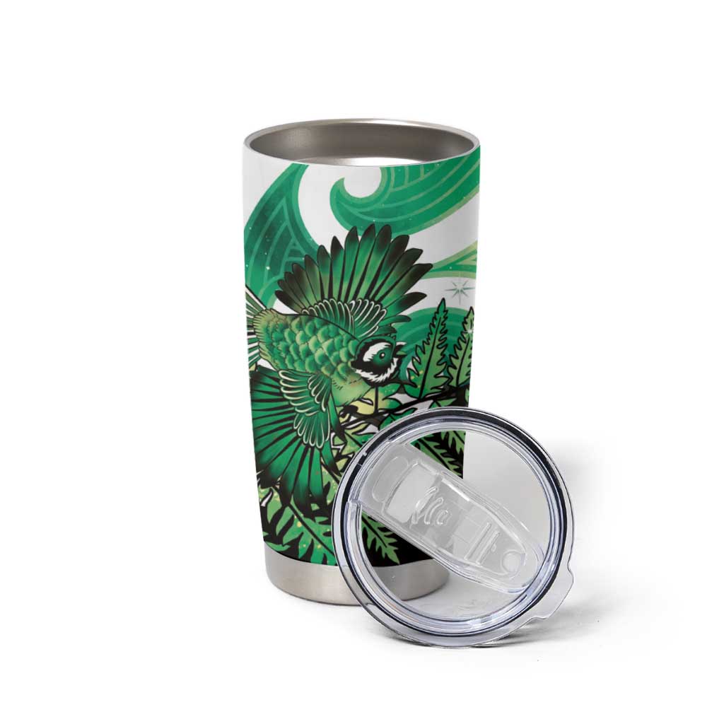 Piwakawaka New Zealand Matariki Tumbler Cup Maori New Year Silver Fern Green Galaxy