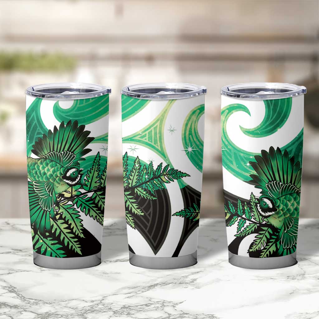Piwakawaka New Zealand Matariki Tumbler Cup Maori New Year Silver Fern Green Galaxy