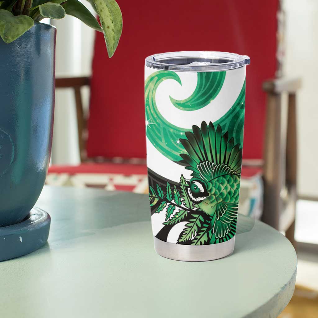 Piwakawaka New Zealand Matariki Tumbler Cup Maori New Year Silver Fern Green Galaxy