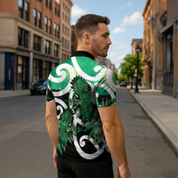 Piwakawaka New Zealand Matariki Zipper Polo Shirt Maori New Year Silver Fern Green Galaxy