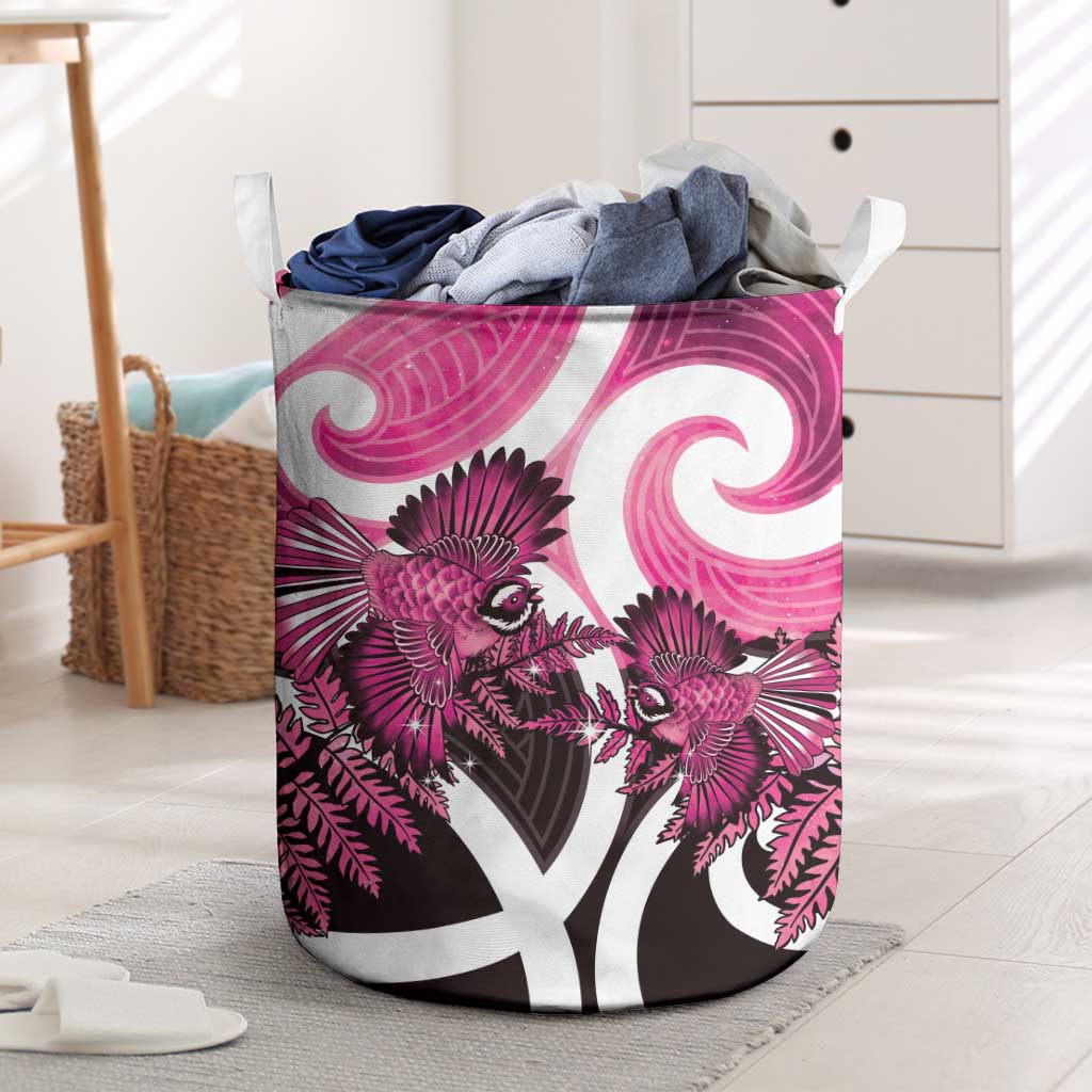 Piwakawaka New Zealand Matariki Laundry Basket Maori New Year Silver Fern Pink Galaxy