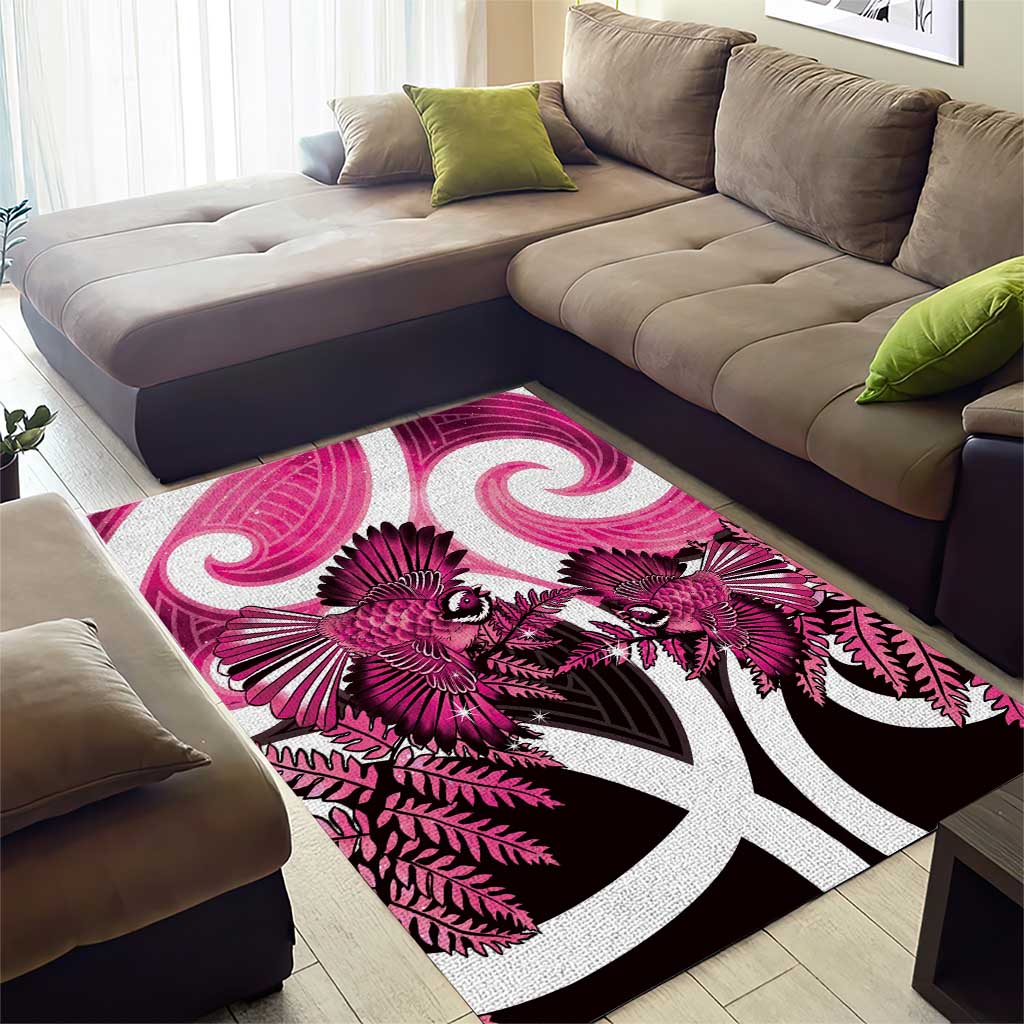 Piwakawaka New Zealand Matariki Area Rug Maori New Year Silver Fern Pink Galaxy