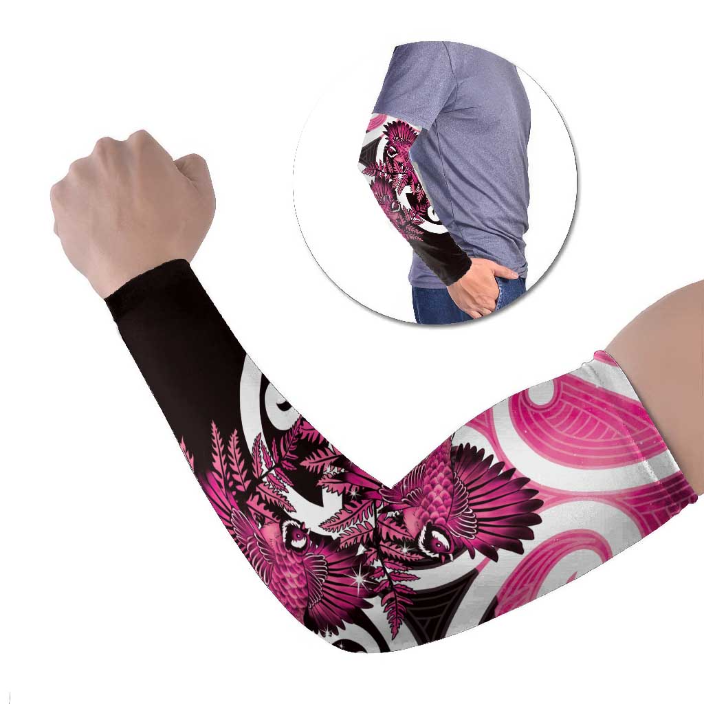 Piwakawaka New Zealand Matariki Arm Sleeves Maori New Year Silver Fern Pink Galaxy